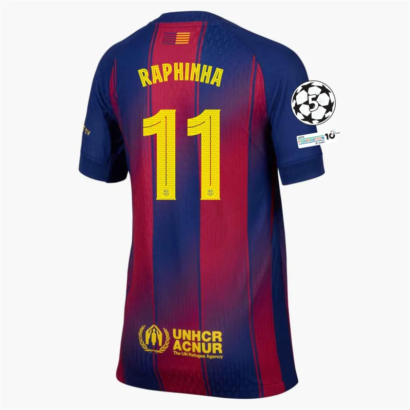 Raphinha Barcelona 25/26 Authentic Youth UCL Home Jersey